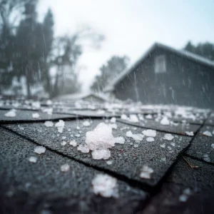 Hail on roof indicating need for an impact-resistant asphalt shingle